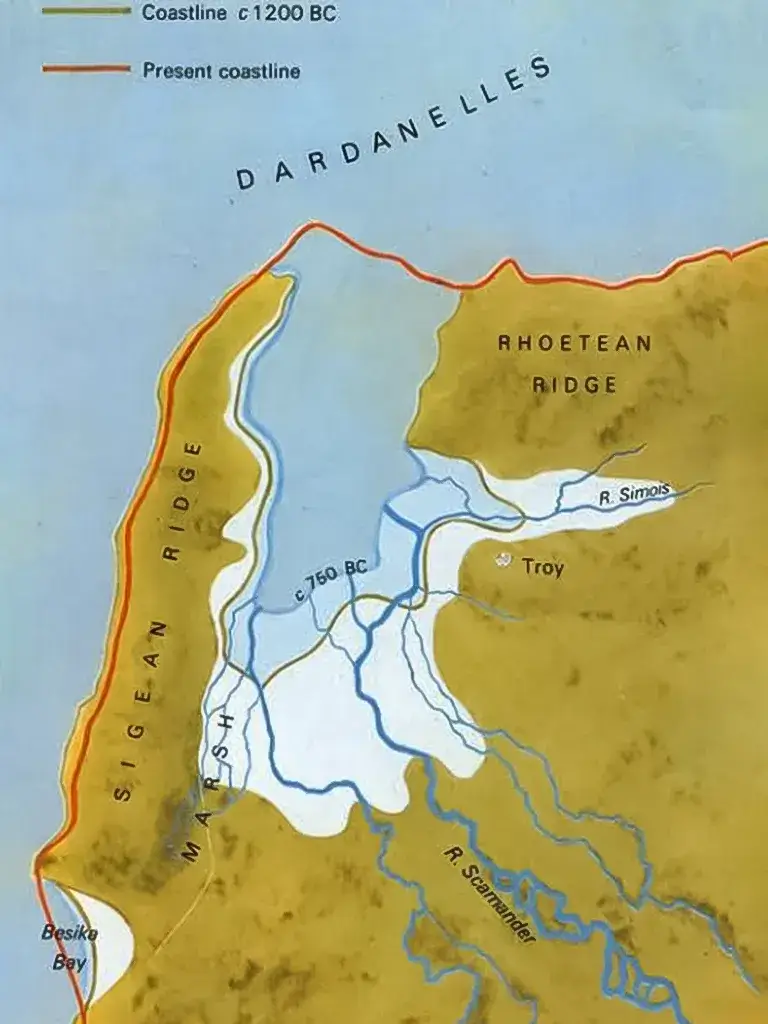 Ancient Troy: Bronze Age Trade, Power, and Collapse - Map showing position of ancient Troy and modern coastline
