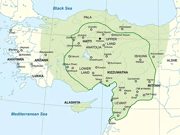 Late Bronze Age Civilisations of the Middle East and Eastern Mediterranean Map of the Hittite Empire about 1300 BC