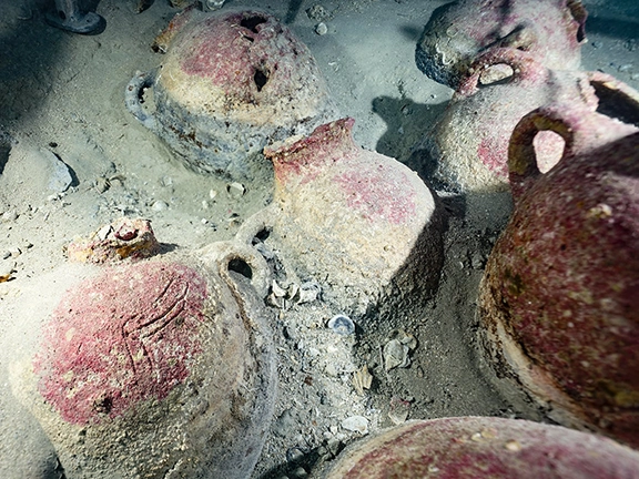 Gozo, a Phoenician period shipwreck that sank about 700 BC.  Gozo cargo in situ