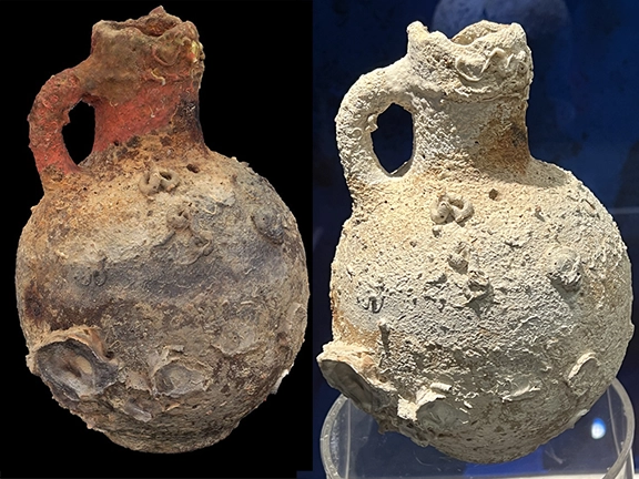 Gozo, a Phoenician period shipwreck that sank about 700 BC.  Greek style urn recovered and restored