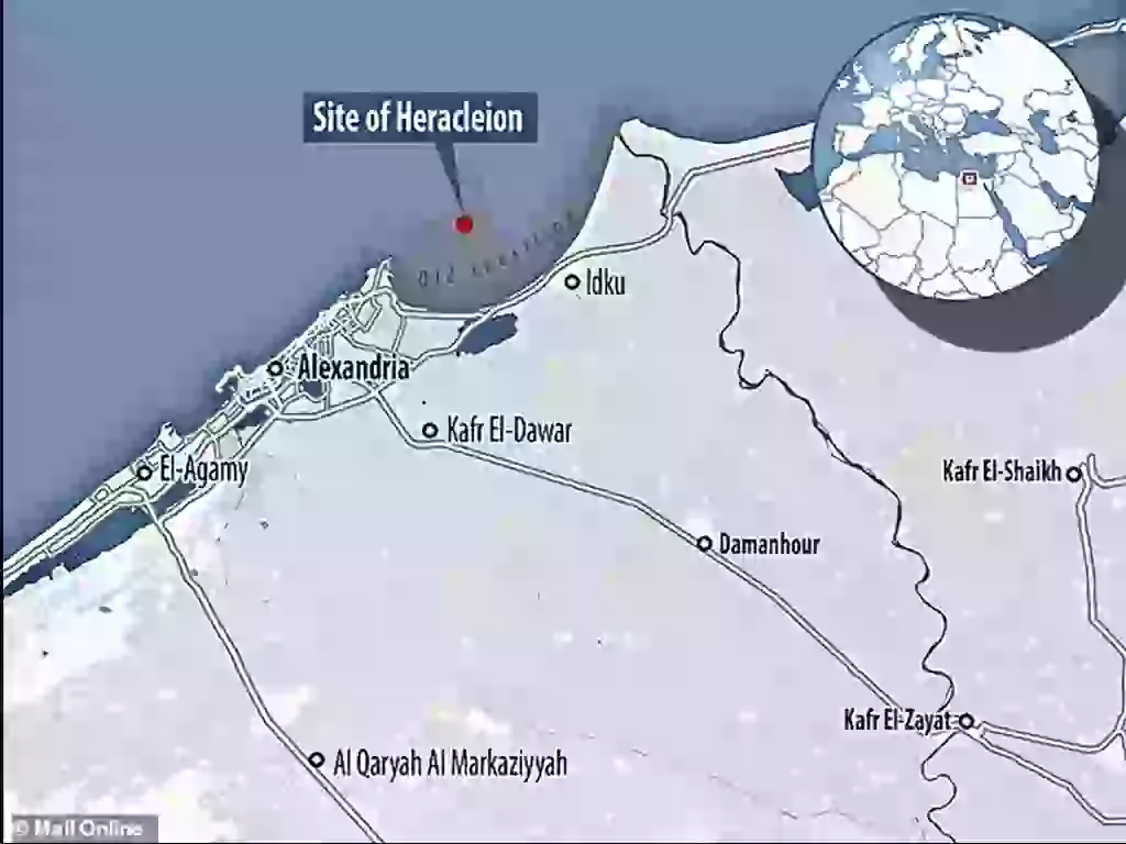 The Greek Emporion of Thonis-Heracleion 8th c BC - 8th c AD - Location of Thonis-Heracleion - copyright Mail on Line