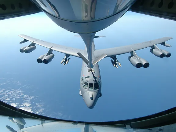 A Nuclear Wake-Up Call in 1966 Boom operators view of a B52 taking fuel from a KC135: SSgt Douglas Nicodemus, 40AEG/ECF USAF